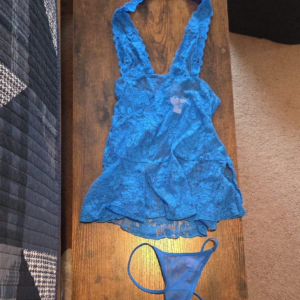 Victoria's Secret Bright Blue Lace Chemise with Thong